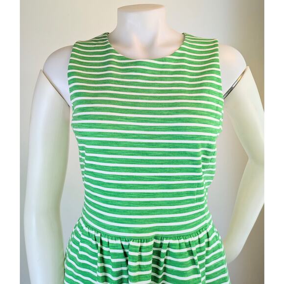J.Crew Sleeveless Fit & Flare Minidress Size Small Green White Stripe Pockets - Picture 3 of 12